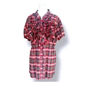 Drama Gold Y2K Plaid Ruffle Baby Doll Short Sleeve Elastic Waist Bloouse 3X